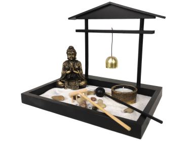 Zen - Garten mit Buddhafigur Glocke Stein Sand Nr: HY1902